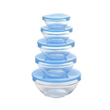 5 Piece Blue Salad Bowl Set With Lids Dishwasher Kitchen Food Storage Container