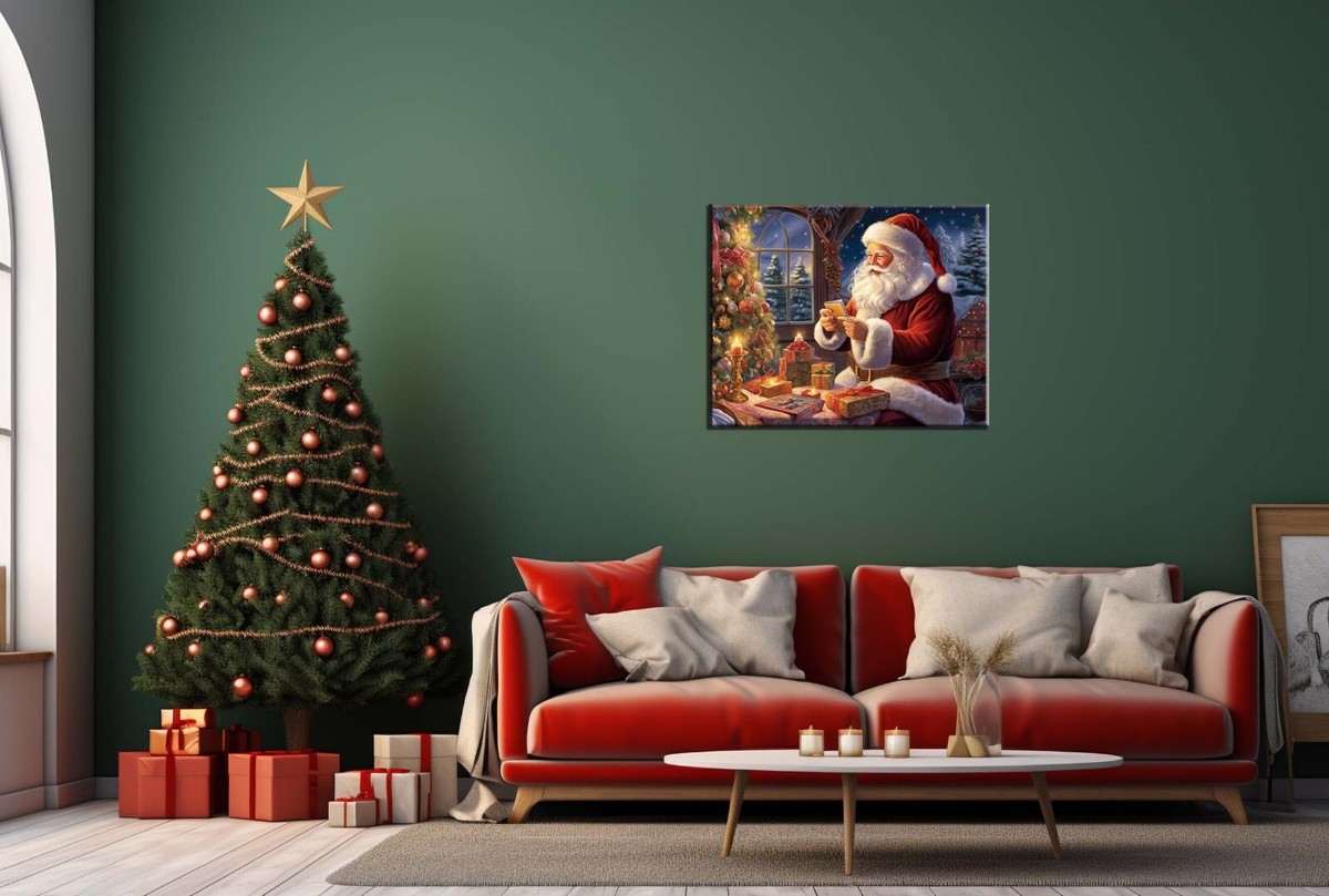 Christmas Art Holiday Vintage Decor,Santa Claus Giclée Prin