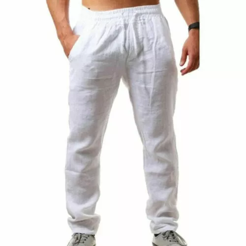 Herren Urlaub Leinen Optik Hose Stoffhose Lang Freizeithose Sommerhose Sporthose - Bild 16 von 20