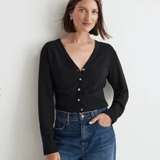 Madewell V-Neck Button-Front Shirt Womens XXS Black