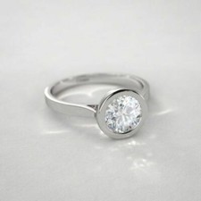2Ct White Round Cut Cubic Zirconia Bezel Set Engagement Ring 925 Sterling Silver