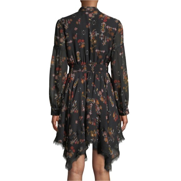 derek lam 10 crosby silk dress Derek Lam 10 Crosby High-Neck Printed Silk Long-Sleeve Handkerchief Dress 0