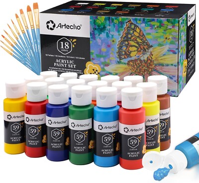 Acrylfarbe 28 Stk. Künstler Set   18 x 59ml Wasserfest Acrylfarben mit 10 Pinsel