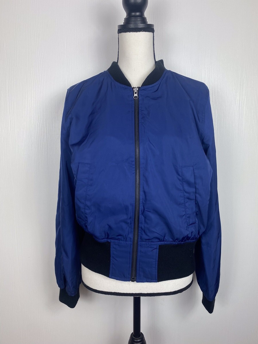 Hei Hei Anthropologie Full Zip Midnight Blue Satin Bomber Jacket