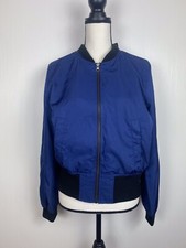Hei Hei Anthropologie Full Zip Midnight Blue Satin Bomber Jacket Size M