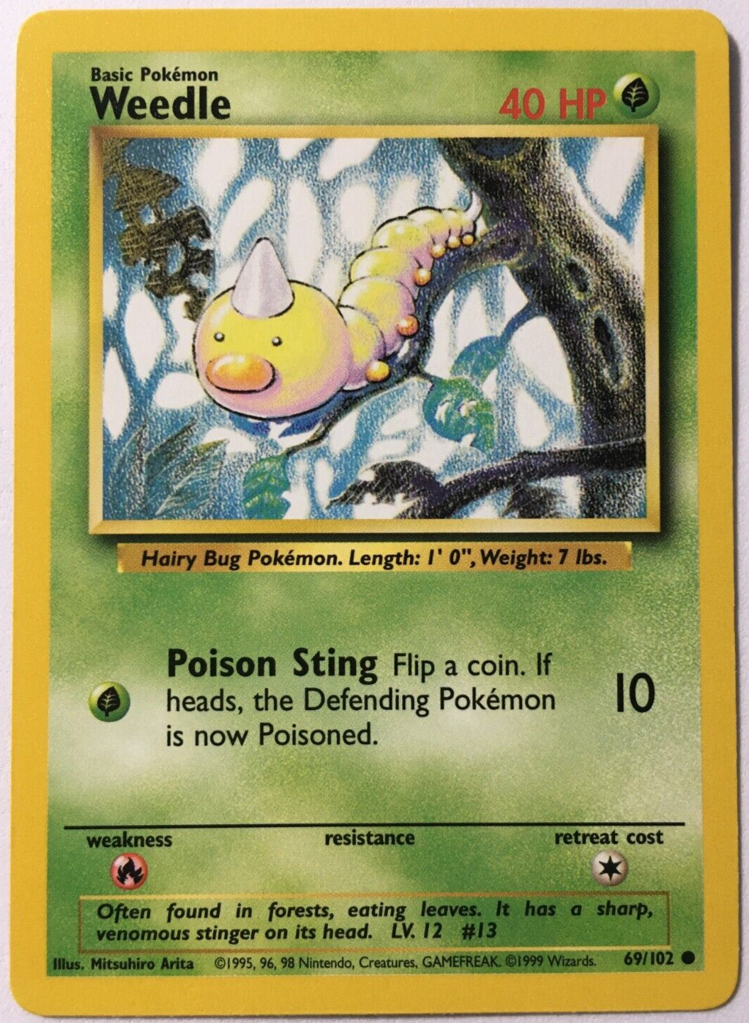 POKEMON WEEDLE 69/102 BASE SET COMMON NEAR MINT