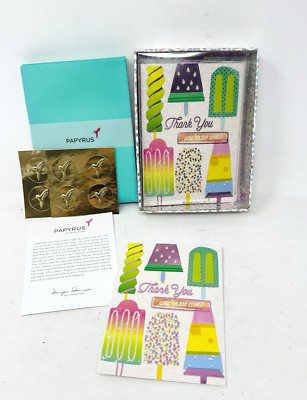 Papyrus Thank You 12 Greeting Cards You're Too Cool  Ice Cream Colorful Glitter