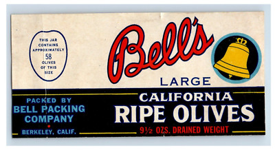 1930's Bell Packing Co Ripe Olives Jar Label Paper Label S95E | eBay