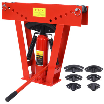 12 Ton Pipe Bender Manual Hydraulic Piping Bending Exhaust Tube Fabric w/6 Dies