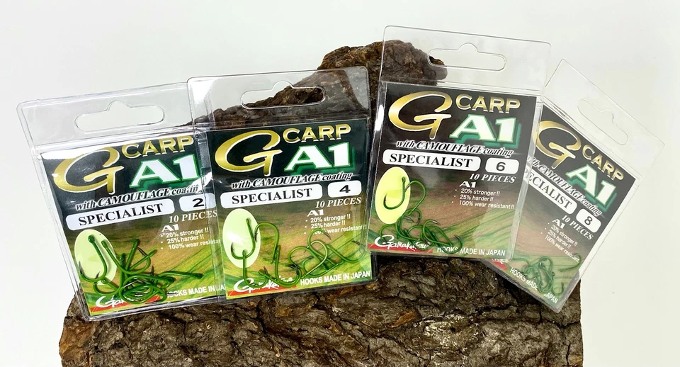 Ganchos especializados Gamakatsu A1 G-Carp camuflaje verde talla 2 4 6 8 gancho de carpa