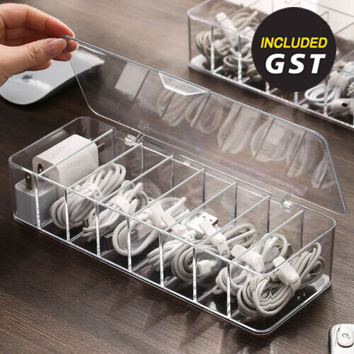 8Grids USB Cable Storage Box with Lid Desktop Wire Organizer Holder