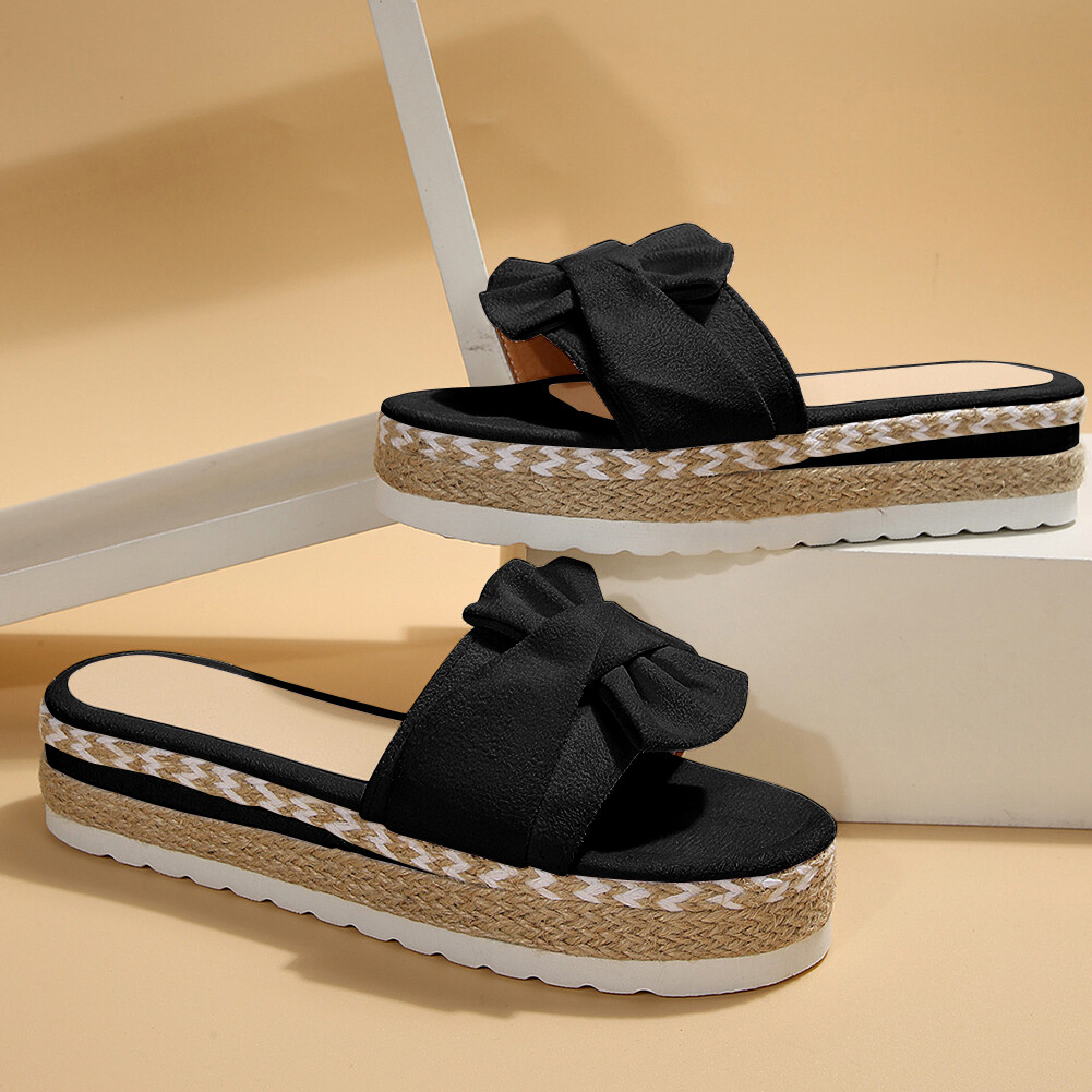 APL Ciabatta donna antiscivolo fiocco zeppe plateau per interno esterno (40 nero)