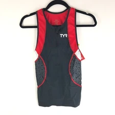 TYR Competitor Mens Tank Top W/Zipper Triathalon Cycling Black Red XS
