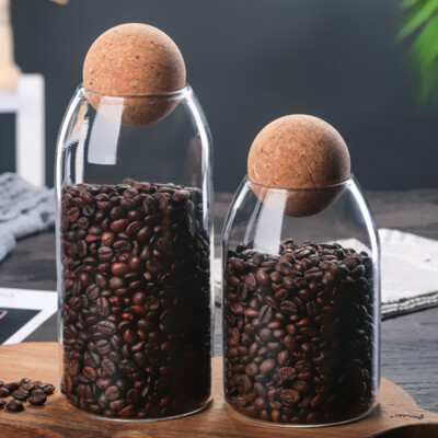Set of Tea Coffee Sugar Glass Storage Jar w/ Cork Ball Lid Glass Canister  Jars UK