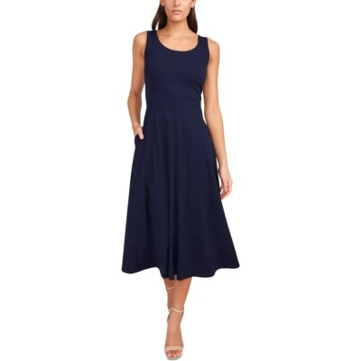 MSK Solid Fit-And-Flare Midi Tank Dress Navy Petite Size XLP $69 | eBay