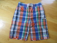 Ralph Lauren Polo Boys Plaid Checker w Green Pony Chino Shorts Sz 14-16