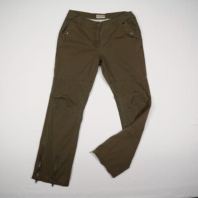 JOHN F. GEE Damen Jeans Hose Gr. 38 / 40 oliv Zipper am Saum gerades Bein Mid Wa