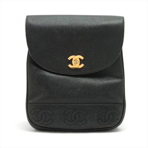 Mochila Chanel Triple Coco Piel de Caviar Negro Oro Metal Serie 4 - Imagen 1 de 8