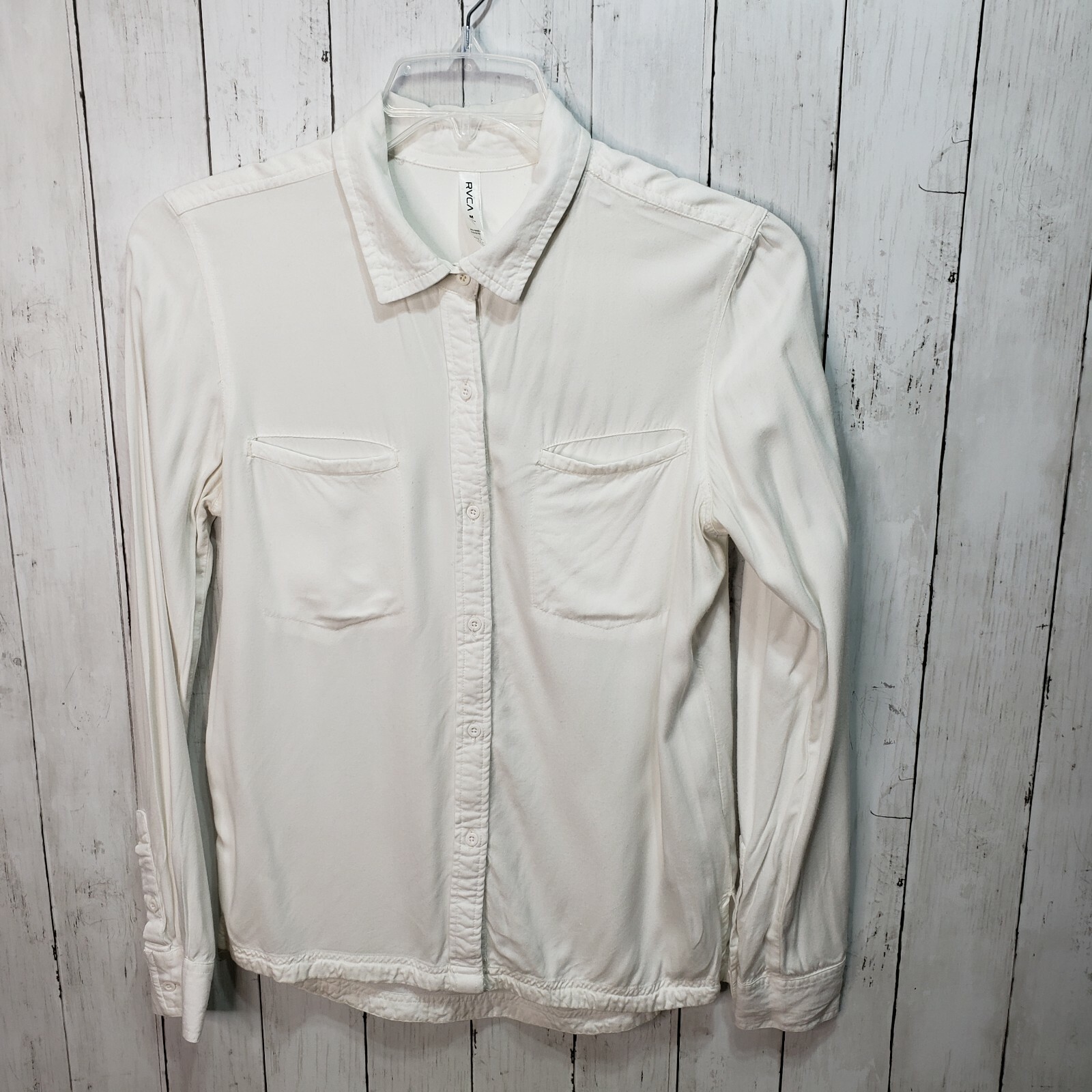RVCA Women's White Button Down Collared Shirt Blo… - image 1