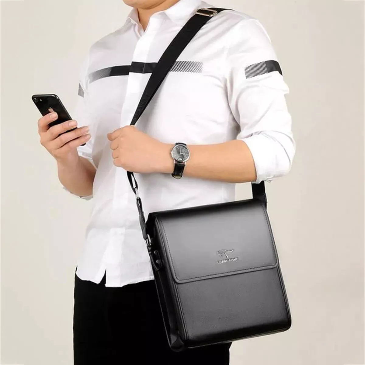 Mens Stylish Business Stiff PU Leather Shoulder Bag for iPad Books Black