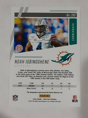 2020 Prestige Xtra Points Autograph - Noah Igbinoghene #285 Commanders - Picture 2 of 2