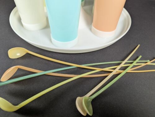 Tupperware 16 OZ Pastel Tumblers Carousel Caddy & SPOONS VINTAGE - Picture 3 of 9