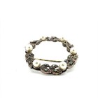 VTG Sterling Silver 925 Marcasite Faux Pearl Round Wreath Brooch Pin Estate — photo 3