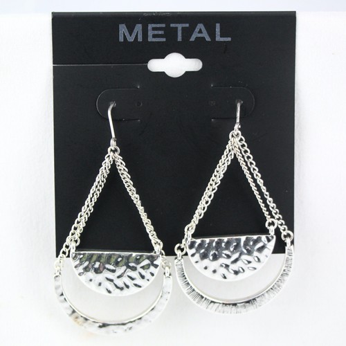 Kohl's Metal Earrings Silvertone Teardrop 2" Hammered Hook Dangle eBay