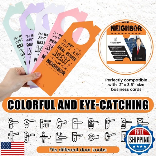 Fullhawl 100 Pcs Real Estate Door Hanger with Business Card Design 3.15 x 9.2 - Picture 3 of 5