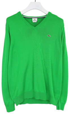 Lacoste Jumper Mens M V Neck Logo Tight Knit Pure Cotton