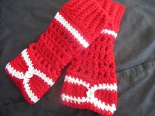 Ladies Crochet Texting Gloves RED w/ WHITE Trim Acrylic Teen or Adult Size b