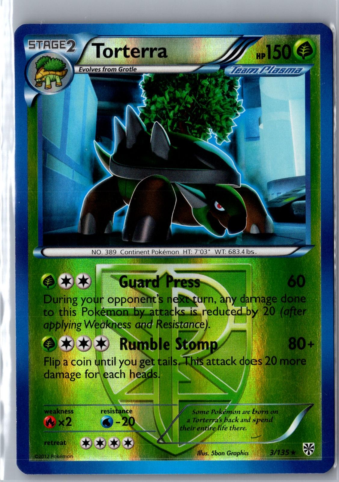 Torterra 3/135 Rare Plasma Storm Pokemon Reverse Holo Lightly Played