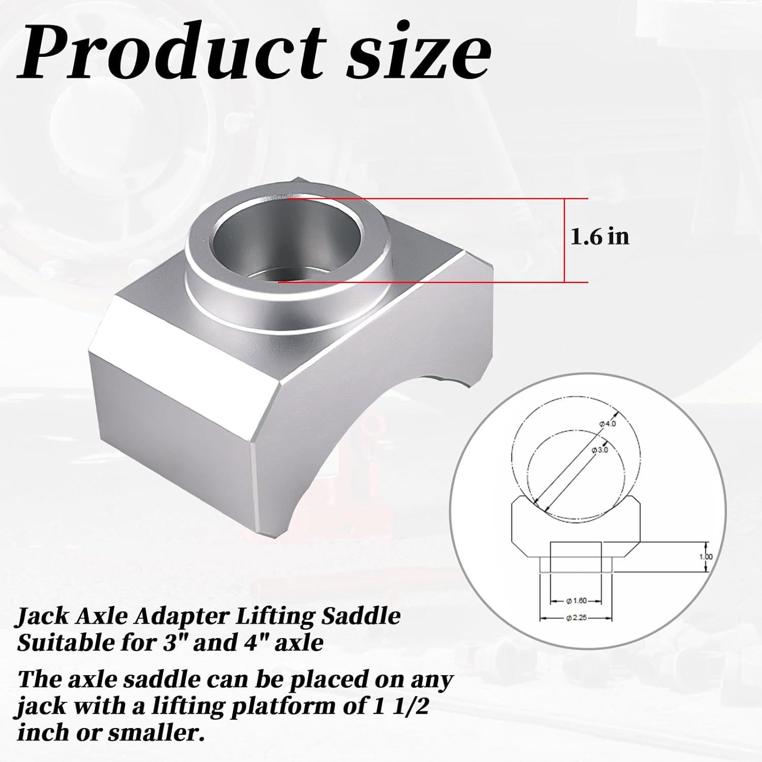 Bottle Jack Axle Adapter Lifting Saddle Aluminum Universal 3" & 4" Axles