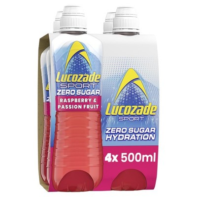 Lucozade Sport Zero Sugar Himbeere und Passionsfrucht 4x500ml Zuckerfrei Sport