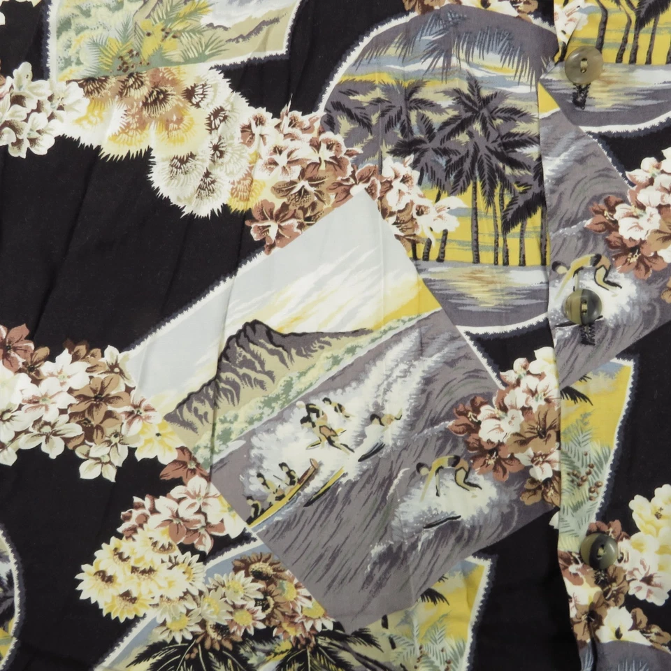 Camisa DE COLECCIÓN Monzini Para Hombres XL 100% Seda Hawaiana Gráfico Floral Lei Hula Surfer Foto 4 de 4