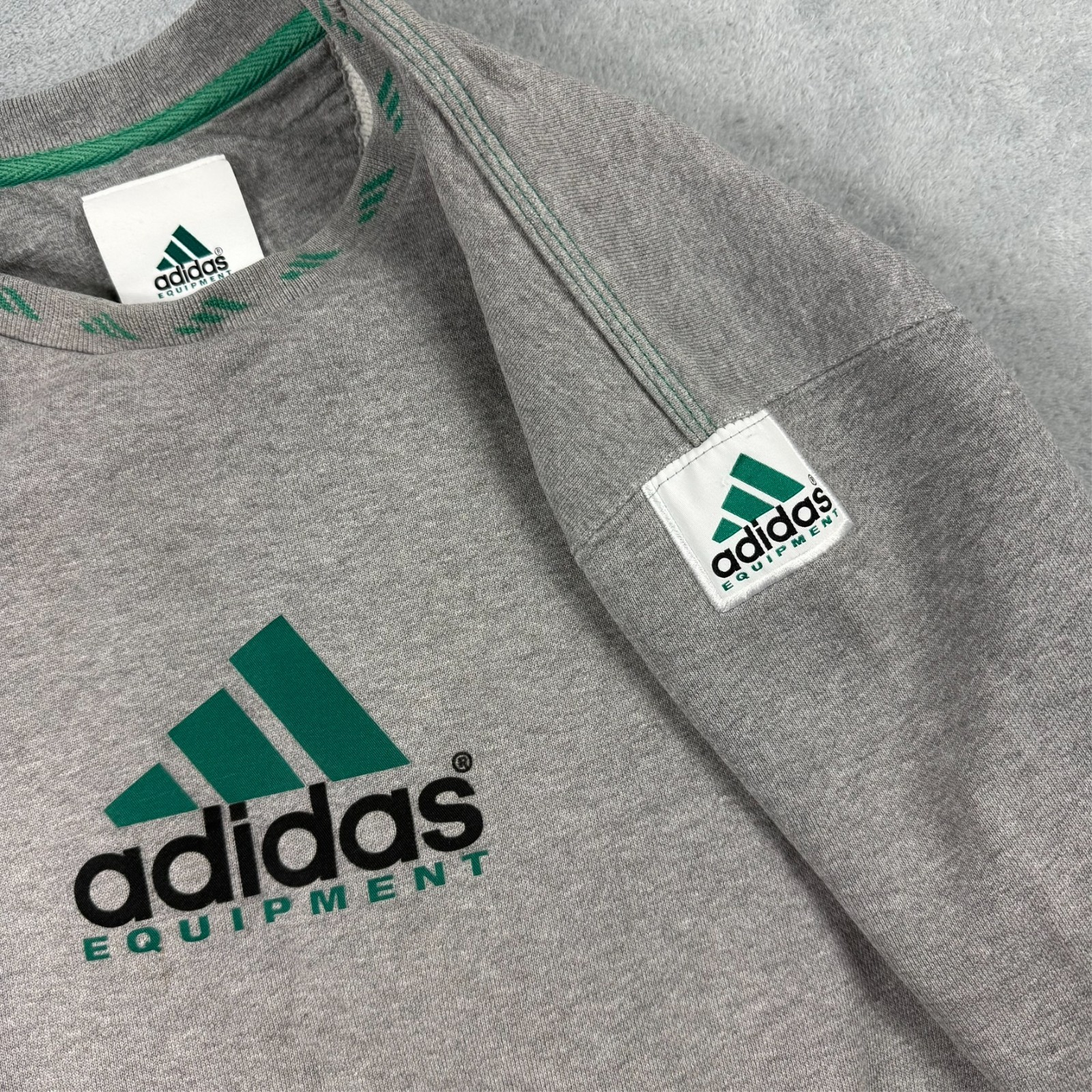 VTG Adidas Equipment Grey Spellout Heavyweight Oversized Lrg Pullover Sweatshirt image 4