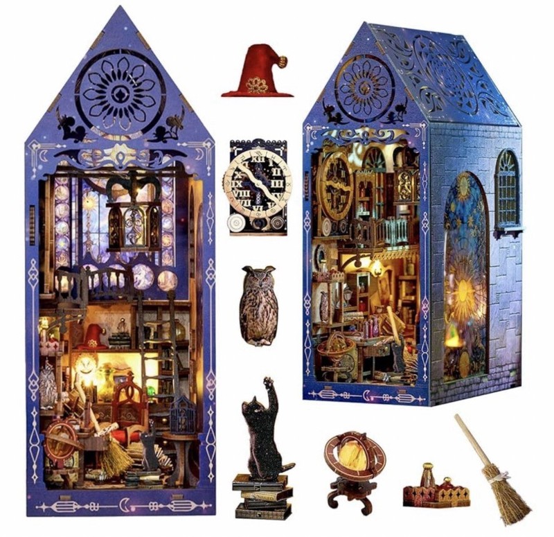 Magic Research Book Nook Kit 3D Wooden Shelf Decor with Light