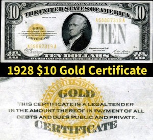 HGR SUNDAY 1928 $10 ((Gold Certificate)) VERY LIGHTLY CIRCULATED