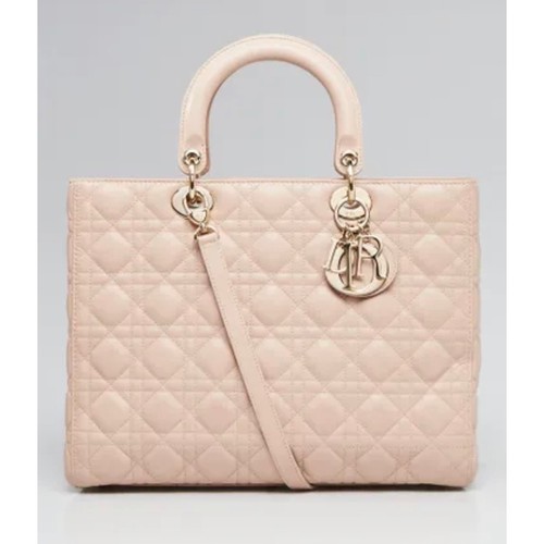 Christian Dior Cannage Quilted Leather Lambskin Lady Dior Bag Large Light Pink