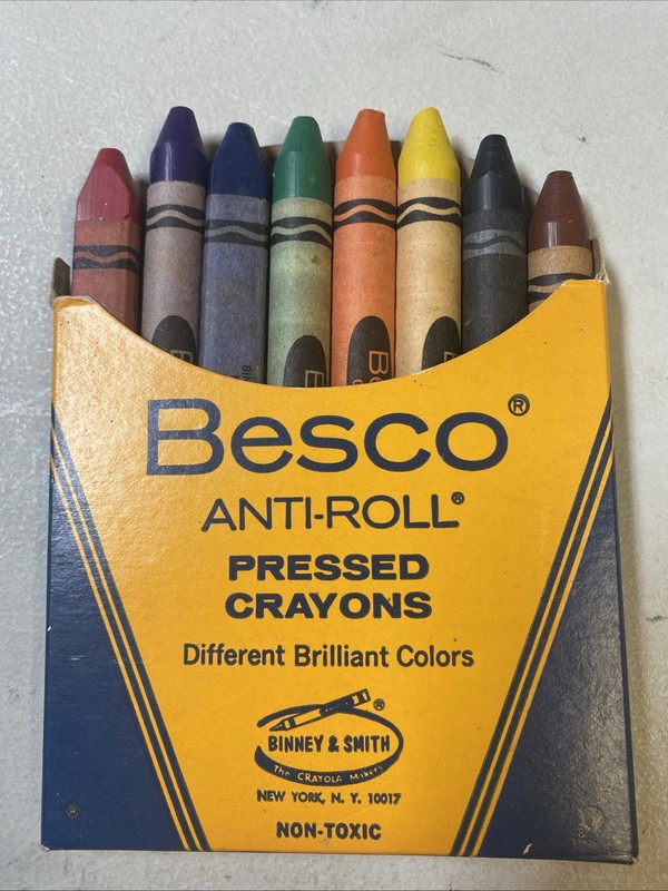 Besco Binney & Smith Vintage Anti-Roll Pressed Crayons 8 Large