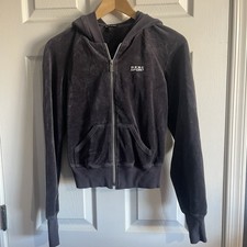 BEBE SPORT Dark Gray Velour Full Zip Hoodie Sz S Y2K Cropped Logo Made in USA