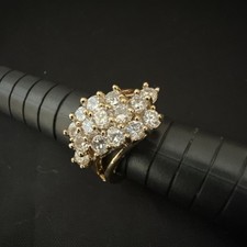Yellow Gold Tone Cluster Round Diamond Ring S...