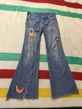 Vintage 60s 70s Patchwork Hippie Flare Bell Bottom Jeans 30x31.5 Porsche Audi