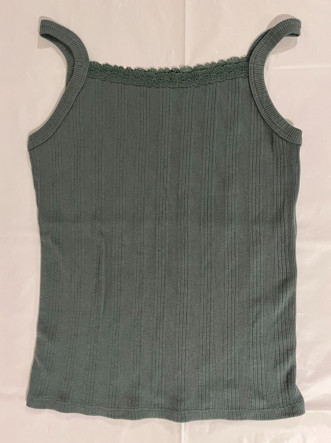 SO Girls Shirt Green Striped Tank Top Sleeveless Lace Size L 10/12 EUC