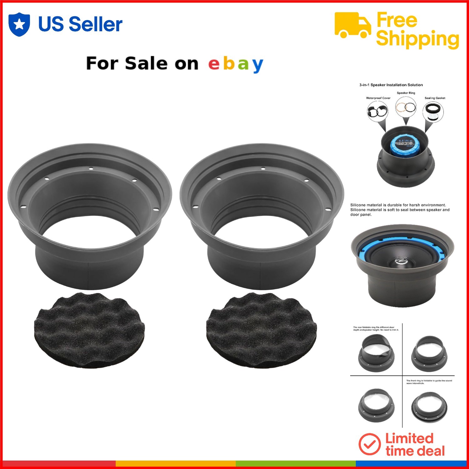Foldable Silicone Car Speaker Baffle Kit 6.5 Inch Waterproof Sound Protection