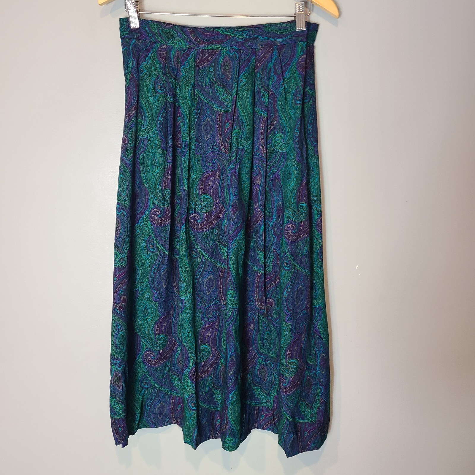 Vtg Midi Skirt Sz M Boho Pleated Fairy Grunge Dark Romantic 90s Whimsigoth Green-image
