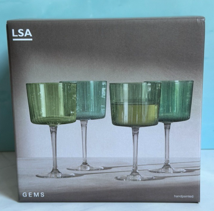 LSA Wine Glass 250ml x 4 Gems In Green Jade Hand Painted Set NWB RRP £40