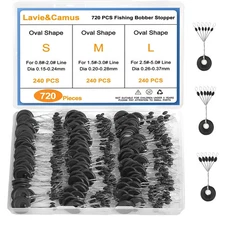 720PCS Fishing Bobber Stopper, Oval Floats Sinker Stops, 6 in 1 Black Rubber Bob