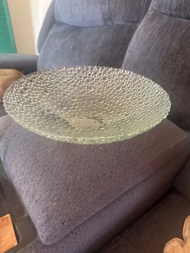 Vintage Pavel Panek Sklo Union Czech Bubble Glass Bowl 12 Inches