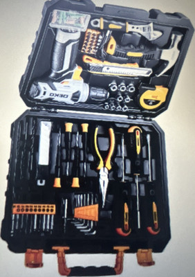 DEKO Household Tool Set - Cordless Driver, Hammer, Wrench, Screwdriver, Case